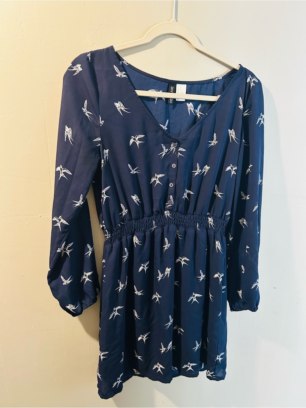 H&M Divided Navy Dress with White Bird Print